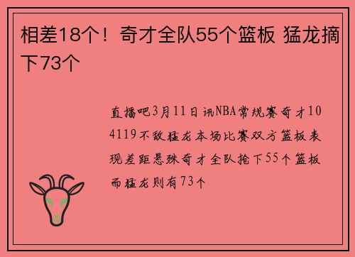 相差18个！奇才全队55个篮板 猛龙摘下73个