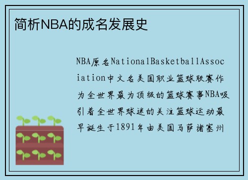 简析NBA的成名发展史